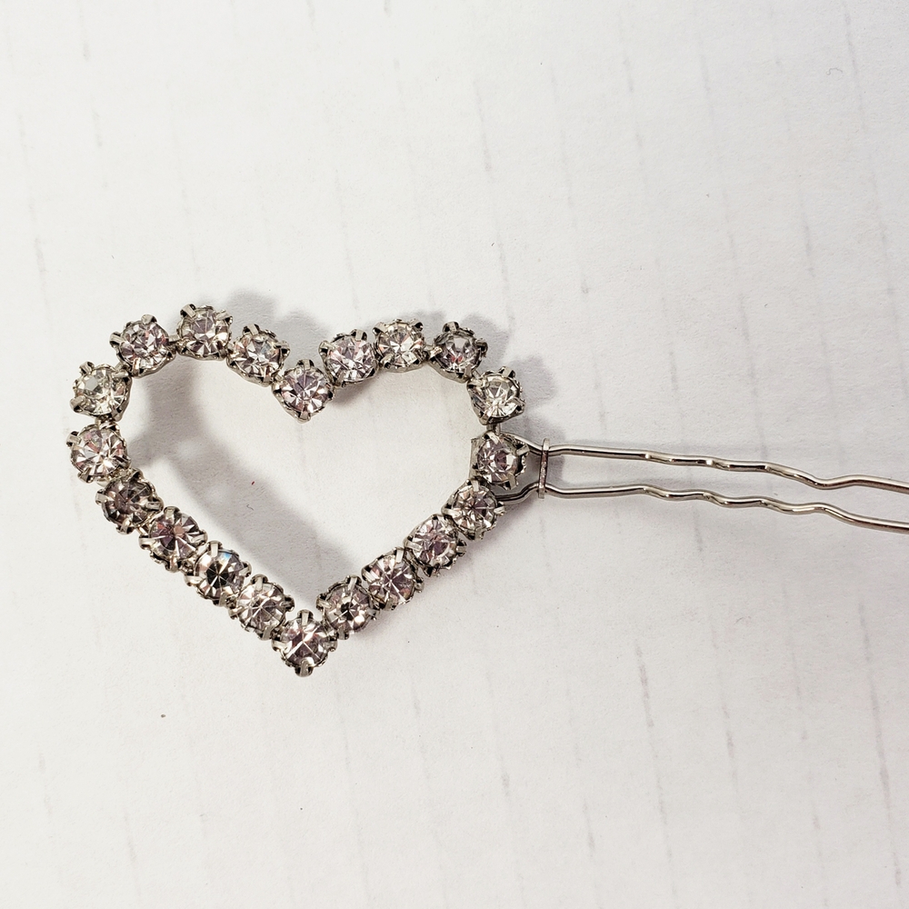 Rhinestone Crystal Heart-Shaped Hair  Barrette Vintage - Picture 6 of 8